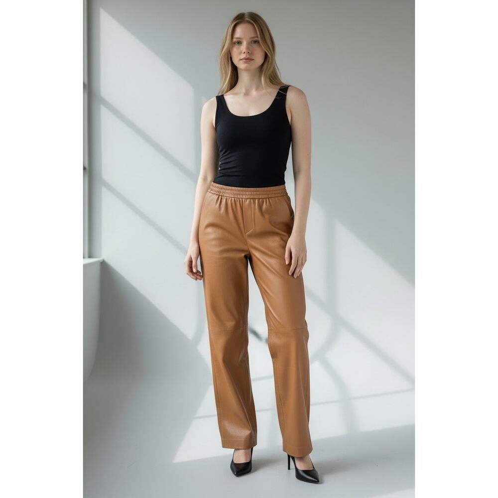 Elie Tahari Vegan Leather Wide Leg Pant Small